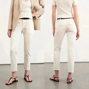 Nili Lotan Jenna Pant Eggshell White Cotton Crop Raw Hem Trouser Pants Size 10